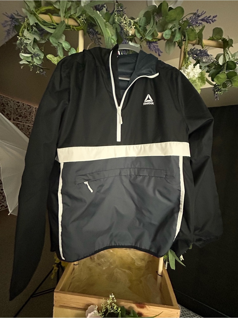 Reebok Black & Gray Pullover Windbreaker with White Trim